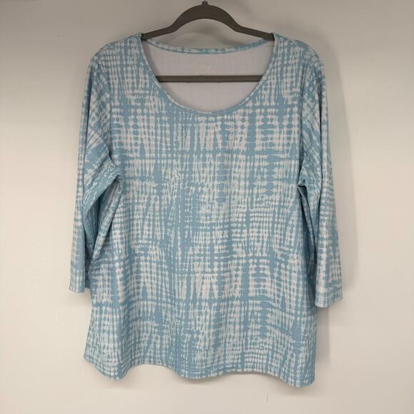 UV Skinz Shirt Womens 2XL Blue White Grid Print Lightweight Scoop Neck UPF 50+ - Picture 1 of 8